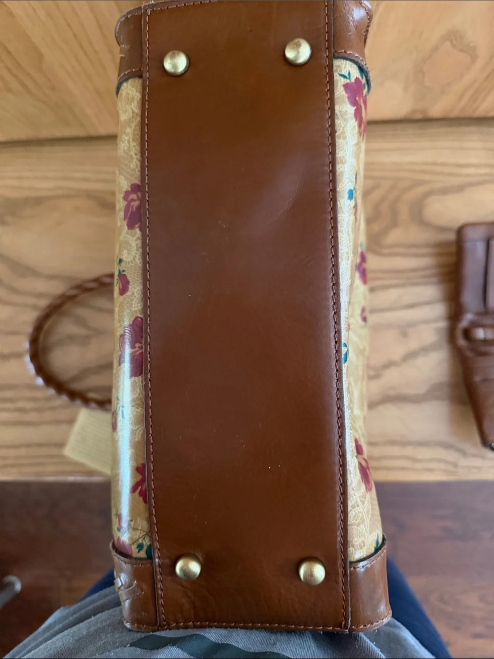 Patricia Nash Tan Floral Tote with Brown Trim and Matching Wallet